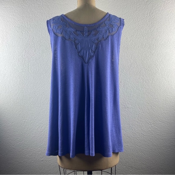 Free People l M Purple Heathered Floral Embroidery Mesh Boho Festival Swing Tank - Picture 6 of 14